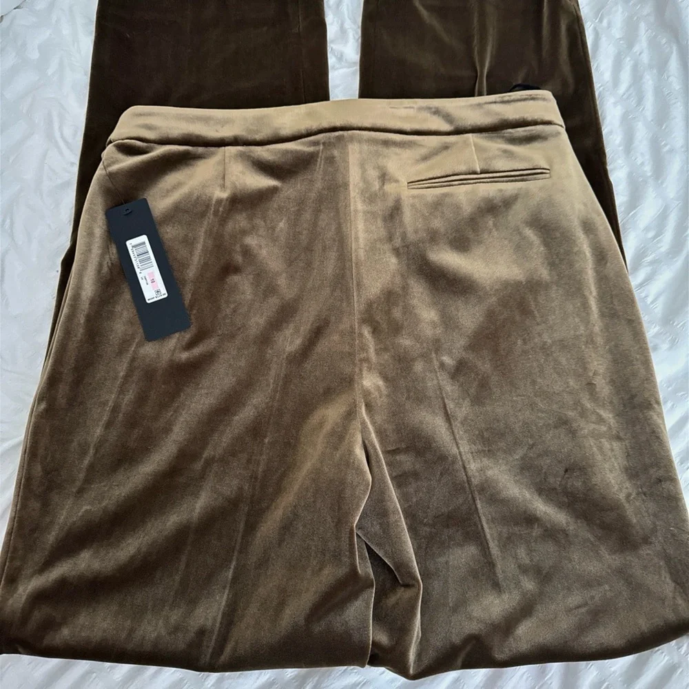 Donna Karan Olive Brown Velvet Wide-Leg Pants - Picture 4 of 5